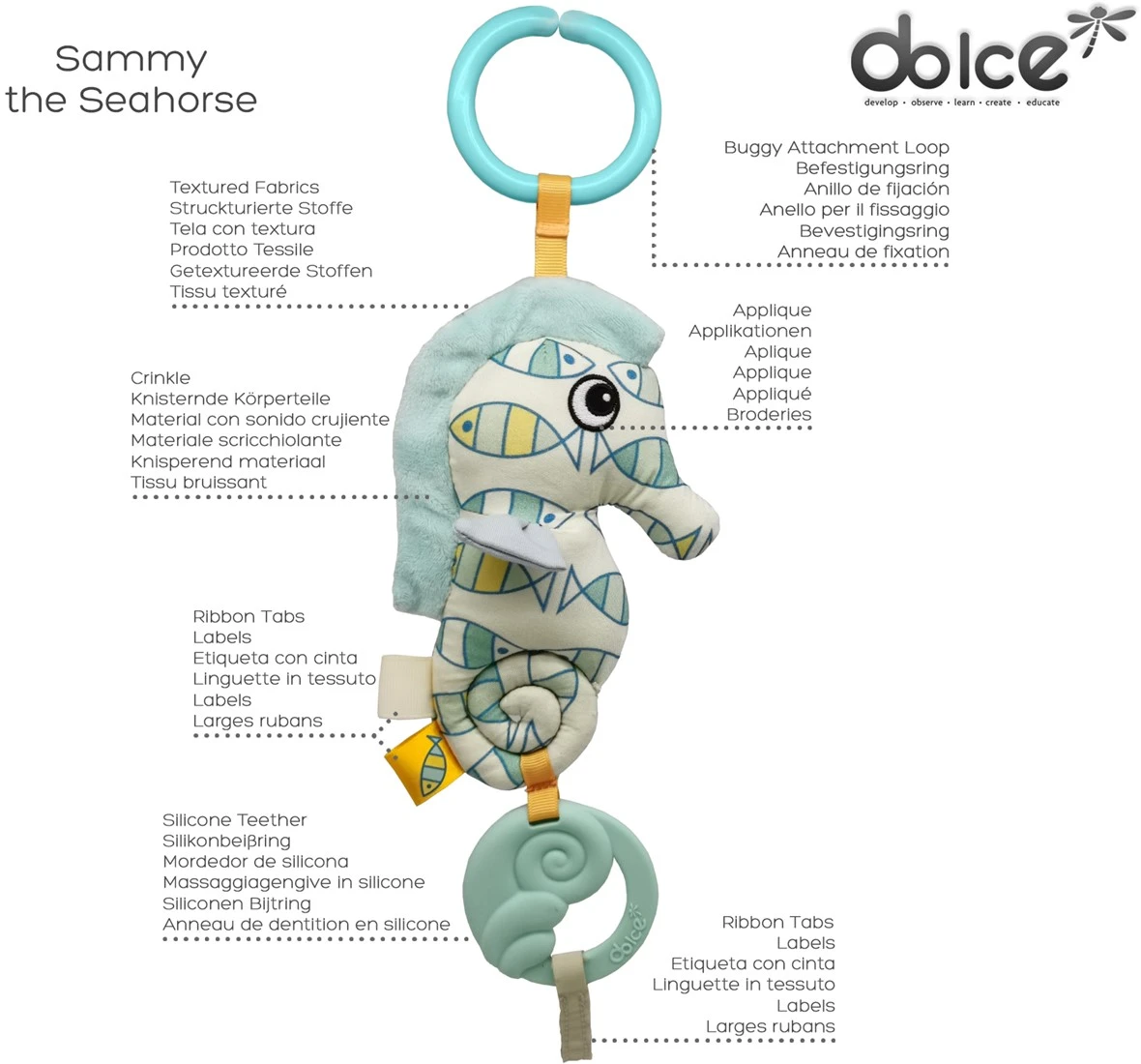Dolce Ocean Aktivitätsspielzeug - Seepferdchen Sammy 4 Dolce Ocean Aktivitätsspielzeug - Seepferdchen Sammy – Bild 2