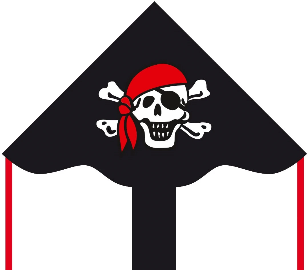 Ecoline 102135 - Simple Flyer Jolly Roger 85cm Kinderdrachen Einleiner, Ab 5 Jahren, 42x85cm Und 1.5m Drachenschwanz, Inkl. 17kp Polyesterschnur 25m Auf Griff, 2-5 Beaufort 3 Ecoline 102135 - Simple Flyer Jolly Roger 85cm Kinderdrachen Einleiner, Ab 5 Jahren, 42x85cm Und 1.5m Drachenschwanz, Inkl. 17kp Polyesterschnur 25m Auf Griff, 2-5 Beaufort