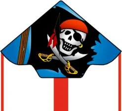 HQ Ecoline 102146 - Simple Flyer Jolly Roger 120cm Kinderdrachen Einleiner, Ab 5 Jahren, 75x120cm Und 1.5m Drachenschwanz, Inkl. 17kp Polyesterschnur 25m Auf Griff, 2-5 Beaufort