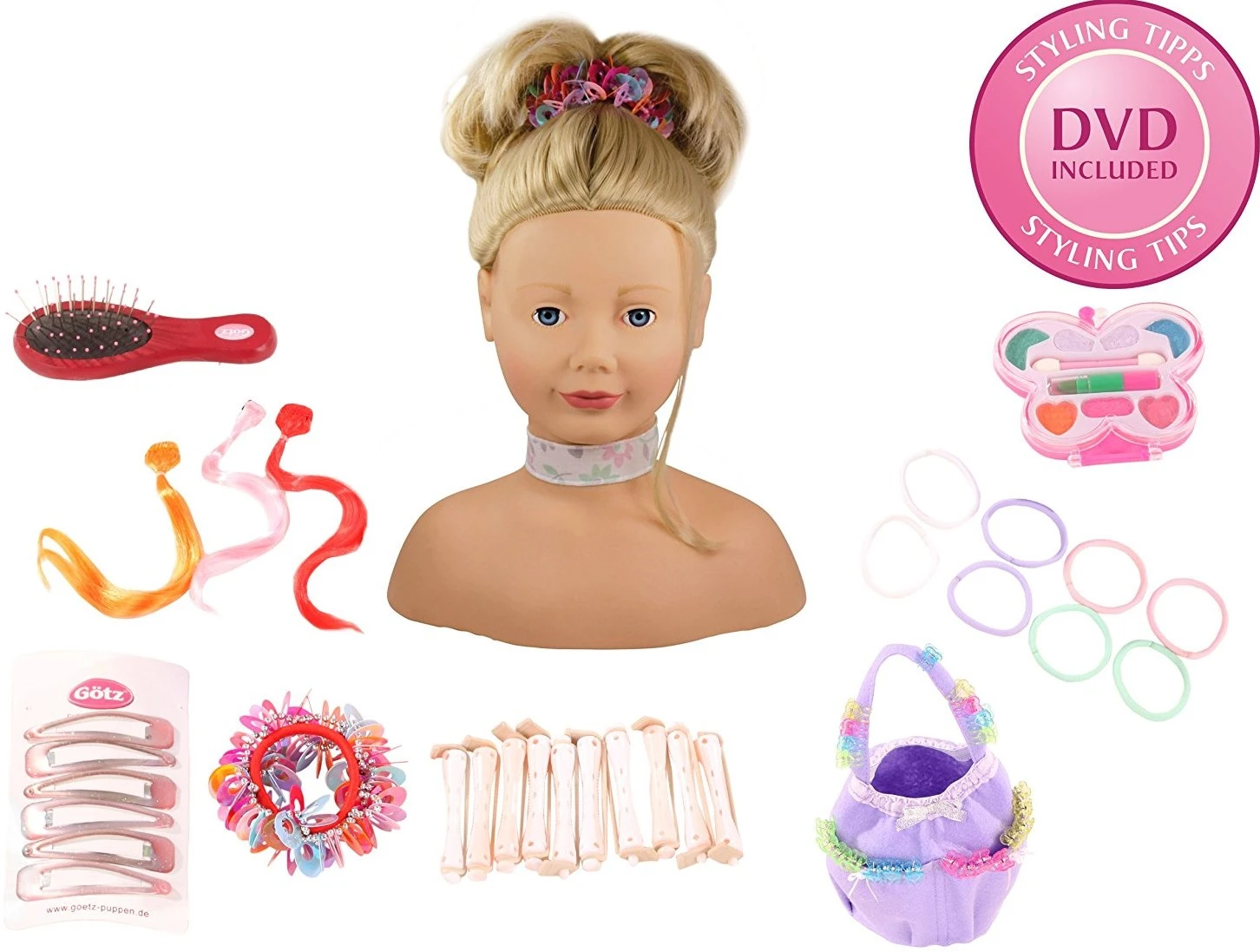 Götz 1192052 Haarwerk Mit Blonden Haaren Und Blauen Augen - 28 Cm Hoher Frisierkopf- Und Schminkkopf In 58-teiligen Set - Geeignet Für Mädchen Ab 3 Jahren 4 Götz 1192052 Haarwerk Mit Blonden Haaren Und Blauen Augen - 28 Cm Hoher Frisierkopf- Und Schminkkopf In 58-teiligen Set - Geeignet Für Mädchen Ab 3 Jahren – Bild 2