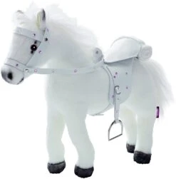 Götz 3401485 Weißer Blitz Pferde-Puppe - Biegsames Plüschpferd Mit Soundchip Für Stehpuppen - Für Kinder Ab 3 Jahren