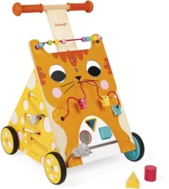 Janod Baby Lauflernhilfe ‘Katze’ - Holzspielzeug, Laufwagen Für Draußen - Baby Walker Mit Bremse Und Höhenverstellbarem Griff - Spielend Laufen Lernen - Ab 12 Monaten, J08005
