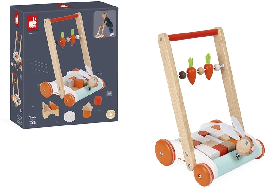 Janod Holzwagen Hase-Holz Lauflernwagen-Wackelnder Hasenkopf Auf Feder, Karotten Abakus-Mit 19 Holzbausteinen-Kinderspielzeug-Ab 1 Jahr, J08251 5 Janod Holzwagen Hase-Holz Lauflernwagen-Wackelnder Hasenkopf Auf Feder, Karotten Abakus-Mit 19 Holzbausteinen-Kinderspielzeug-Ab 1 Jahr, J08251 – Bild 3