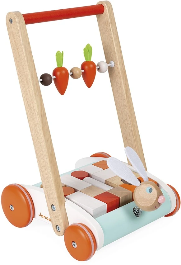 Janod Holzwagen Hase-Holz Lauflernwagen-Wackelnder Hasenkopf Auf Feder, Karotten Abakus-Mit 19 Holzbausteinen-Kinderspielzeug-Ab 1 Jahr, J08251 3 Janod Holzwagen Hase-Holz Lauflernwagen-Wackelnder Hasenkopf Auf Feder, Karotten Abakus-Mit 19 Holzbausteinen-Kinderspielzeug-Ab 1 Jahr, J08251