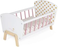 Janod Puppenbett Candy Chic Aus Holz Mit Bettwäsche - J05889