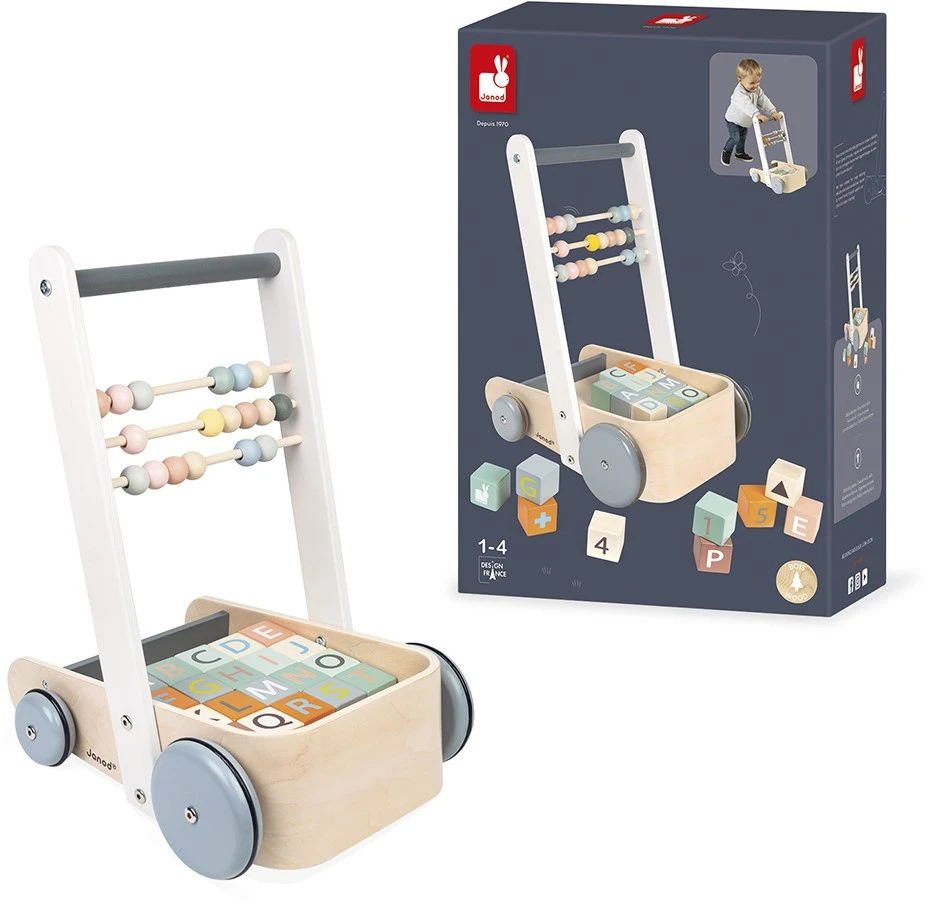 Janod - Sweet Cocoon ABC Buggy - Baby Lauflernwagen Aus Holz Mit 20 Alphabet Bausteinen Mit Zahlen + Abakus - Farben Auf Wasserbasis - Ab 1 Jahr, J04408 4 Janod - Sweet Cocoon ABC Buggy - Baby Lauflernwagen Aus Holz Mit 20 Alphabet Bausteinen Mit Zahlen + Abakus - Farben Auf Wasserbasis - Ab 1 Jahr, J04408 – Bild 2