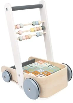 Janod - Sweet Cocoon ABC Buggy - Baby Lauflernwagen Aus Holz Mit 20 Alphabet Bausteinen Mit Zahlen + Abakus - Farben Auf Wasserbasis - Ab 1 Jahr, J04408