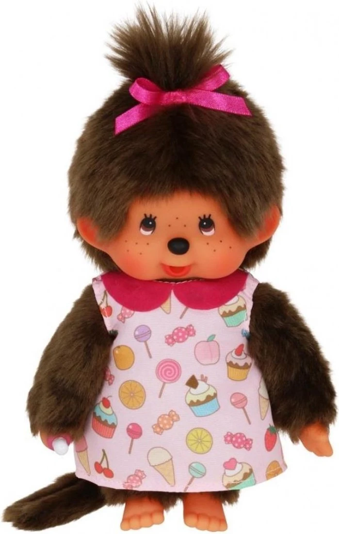 Sekiguchi 233861 - Original Monchhichi Mädchen, Aus Braunem Plüsch, Mit Pop & Candy Kleid Und Einem Zopf Mit Pinkfarbener Schleife, Ca. 20 Cm 3 Sekiguchi 233861 - Original Monchhichi Mädchen, Aus Braunem Plüsch, Mit Pop & Candy Kleid Und Einem Zopf Mit Pinkfarbener Schleife, Ca. 20 Cm