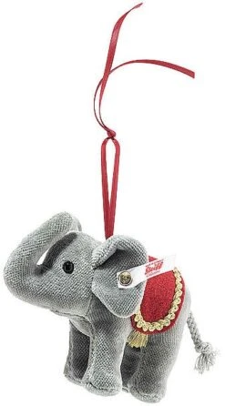 Steiff 006050 Weihnachtselefant Ornament, Baumwollsamt, 10 Cm, Grau