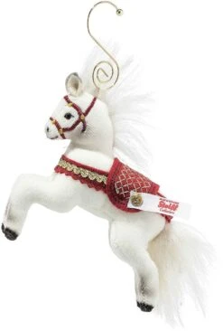 Steiff 006920 Weihnachtspferd Ornament, Baumwollsamt, 10 Cm, Weiß